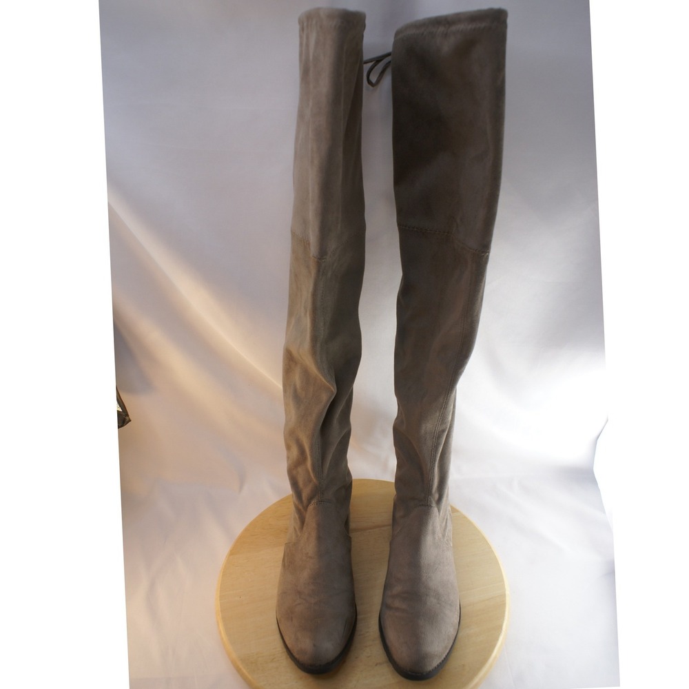 Unisa Divan Taupe Grey Faux Suede Over The Knee Flat Boots Womens 9M Tie Back